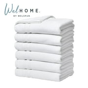 Welhome 6 Pack 100% Cotton Multipurpose Commercial Wholesale Bath Towels Set, White, 580 GSM, Bulk Towels, Soft, Durable & Absorbent Bathroom Towels
