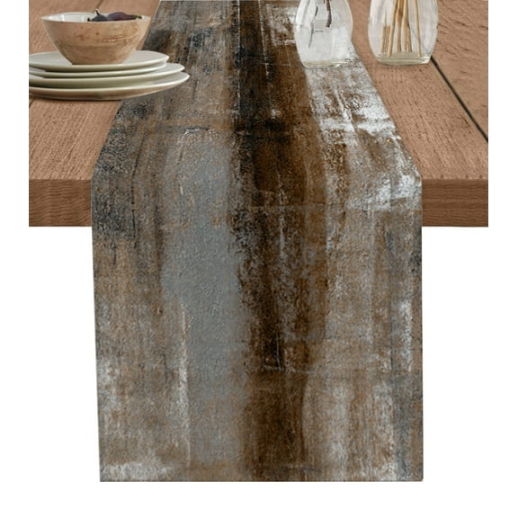 Table Runner Dresser Scarves 90 Inch Long, Modern Grey Brown Graffiti Oil Painting Linen Dining Table Runners Vintage Abstract Grunge Art Tabletop Scarf for Wedding Holiday Party Kitchen