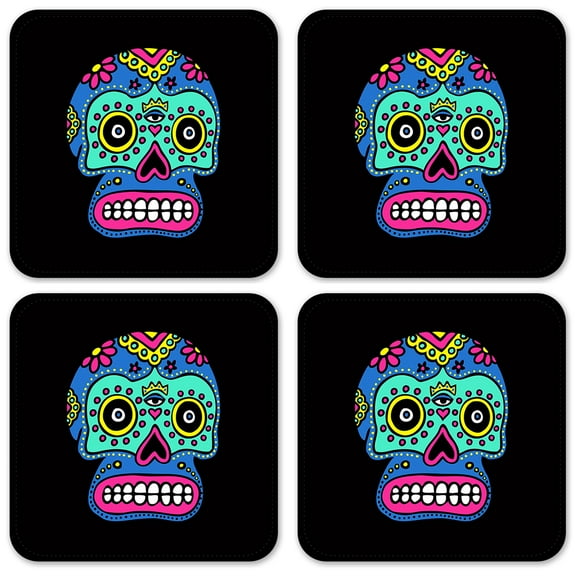 Vinyl Drink Coasters - Set of 4 - Blue Sugar Skul
