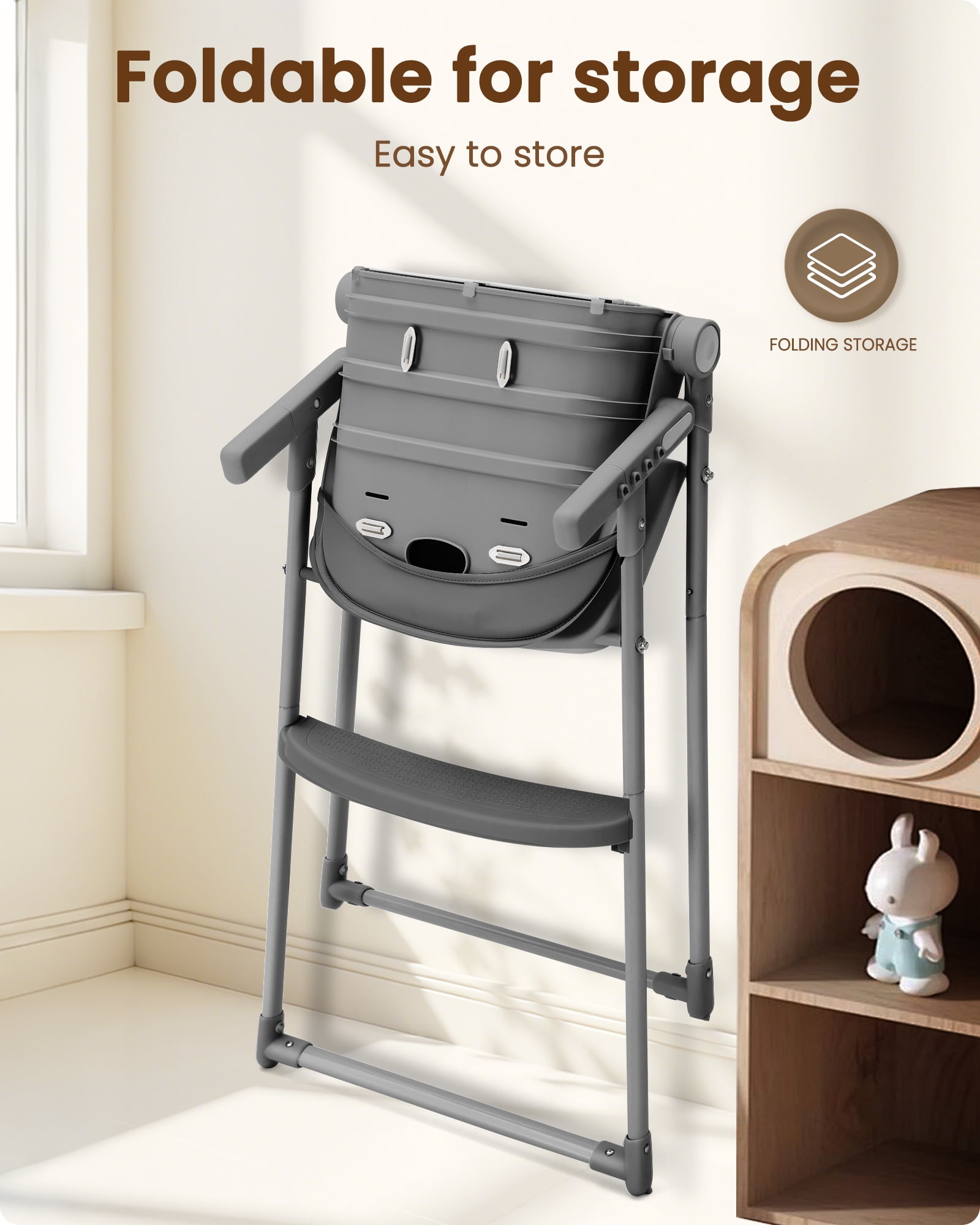 Babilous Foldable High Chair for Babies and Toddlers – Portable, Convertible High Chairs with Adjustable Tray, 5-Point Harness, and Easy-to-Clean Design