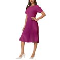 thumbnail image 4 of VESTIDO PLISADO A-LINE DE MUJER INSPIRE CHIC, MANGA CORTA, VESTIDO MIDI PARA TRABAJAR S Rosa Fucsia, 4 of 4