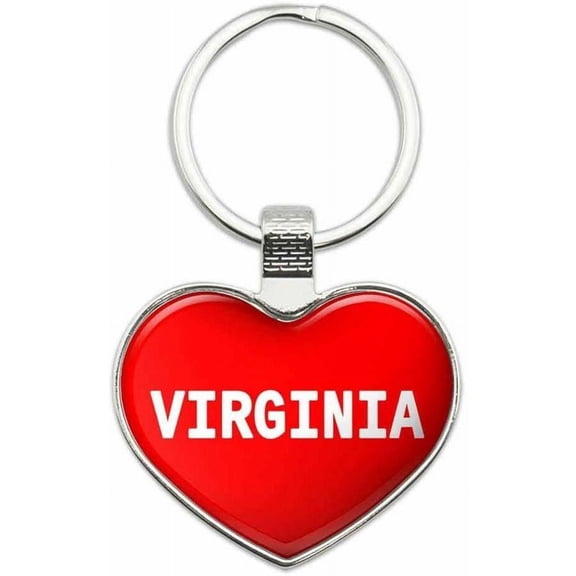 Virginia - Places Metal Heart Keychain Key Chain Ring, Red