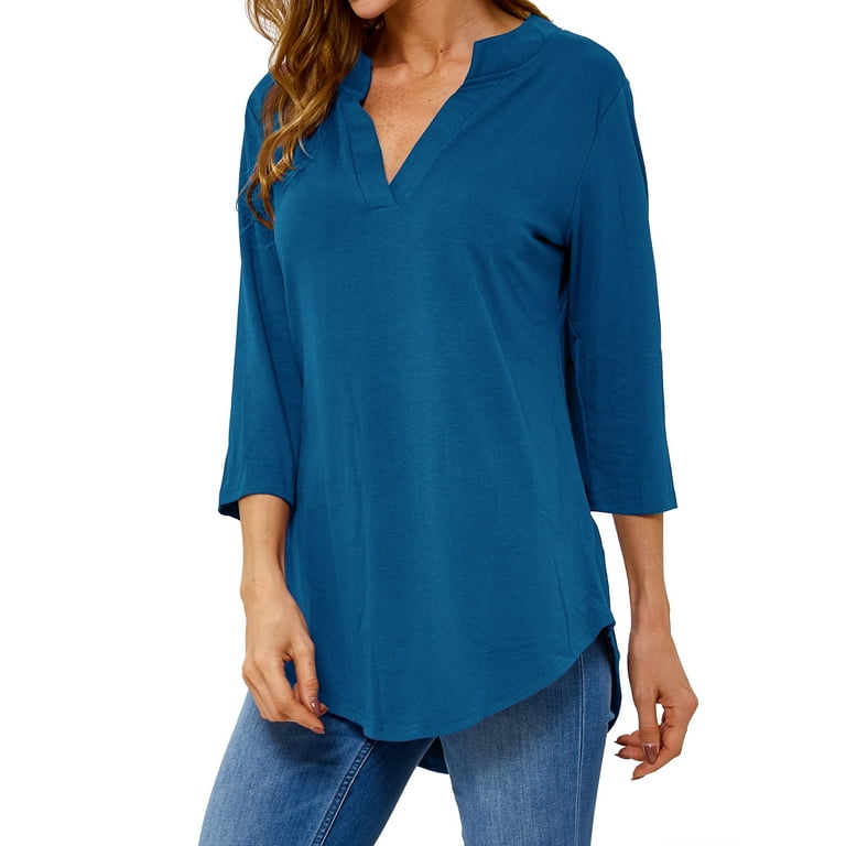 Women S V Neck Shirts V Neck Blue Shirt Women Old Tunic F11 Top