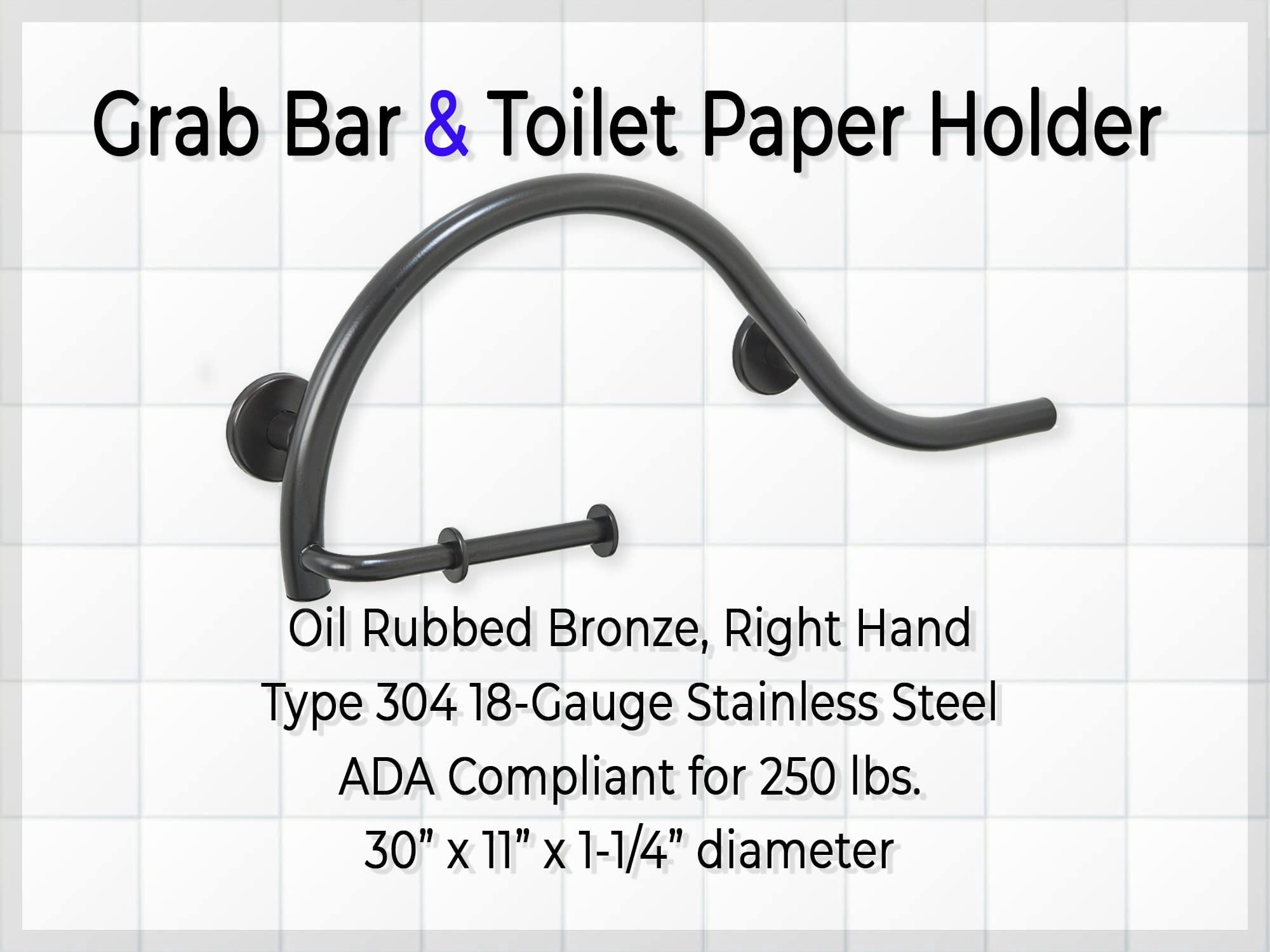 Grab Bar Toilet Paper Holder for Bathroom Safety/304 Stainless/Right/Oil Rubbed Bronze/ 30" x 11"
