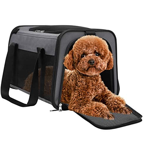 Removable Fleece Pad and Pockets for Small Dogs Puppies Large Cat Soft Sided Cat Carrier Airline Approved Collapsible Puppy Carrier with Locking Safety Zippers