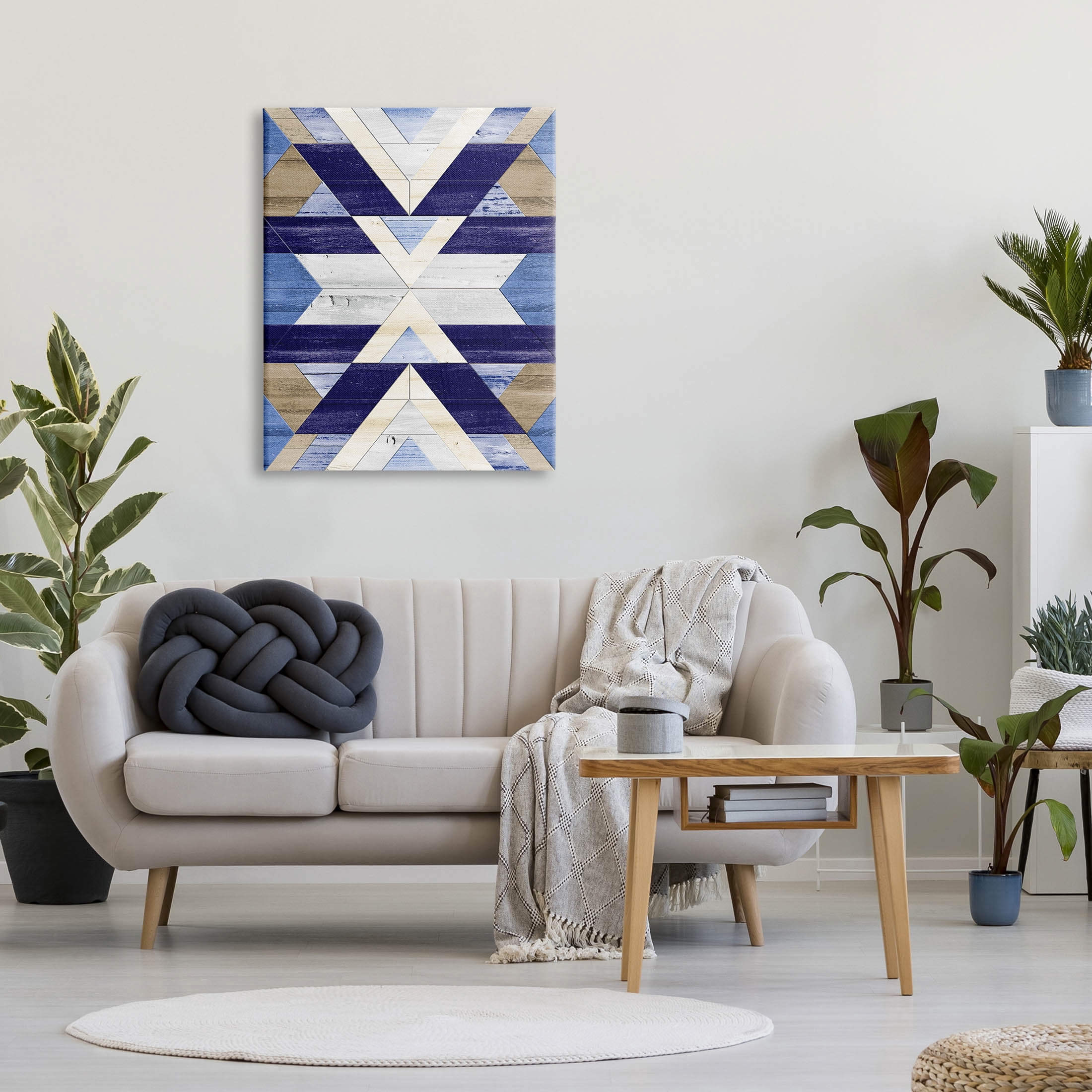 Blue Rustic Aztec Pattern Abstract Graphic Art Gallery Wrapped Canvas Print Wall Art
