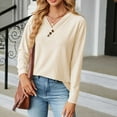 thumbnail image 5 of qucoqpe Womens Long Sleeve Tops with Buttons Down Pullover Casual Solid Loose Fit V-Neck Tunic Blouse, 5 of 5