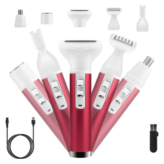 5-In-1 Painless Electric Shaver for Women, Waterproof Electric Bikini Trimmer, Cordless Wet/Dry Ladies Hair Remover.