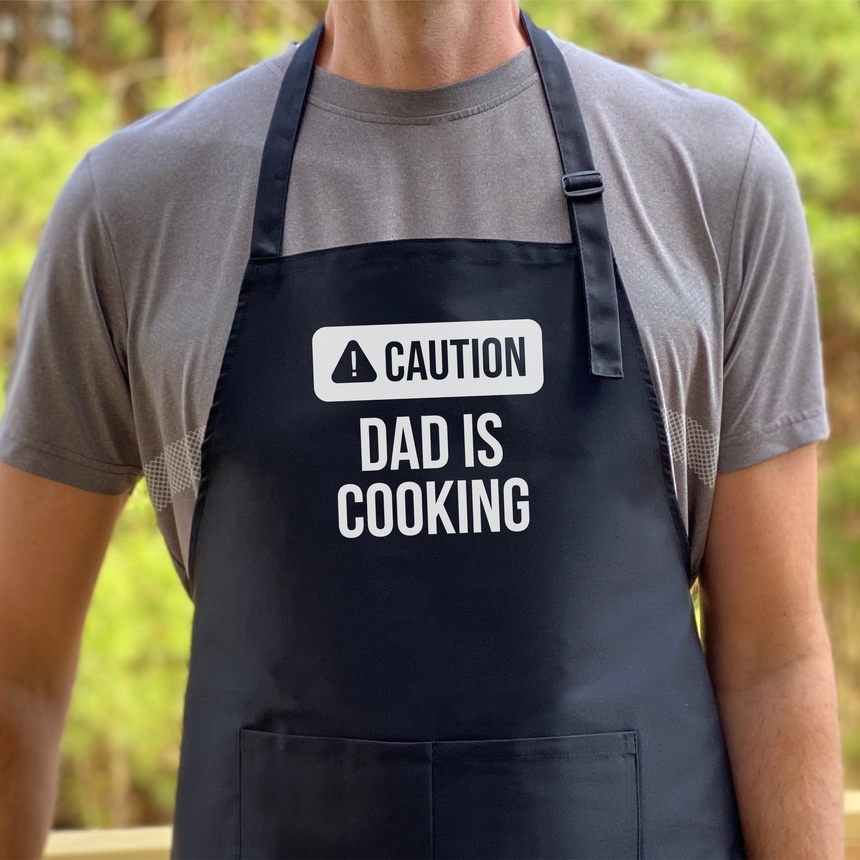 GuyAprons Caution Dad Is Cooking Apron, Funny Apron for Men, BBQ Grill Apron, Funny Apron for Dad
