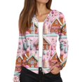 thumbnail image 4 of Women's Fashion Christmas Print Casual Zip-Up Long-Sleeve Hooded Jacket, for Outdoor Activities and Daily Use,Pink,L, 4 of 6