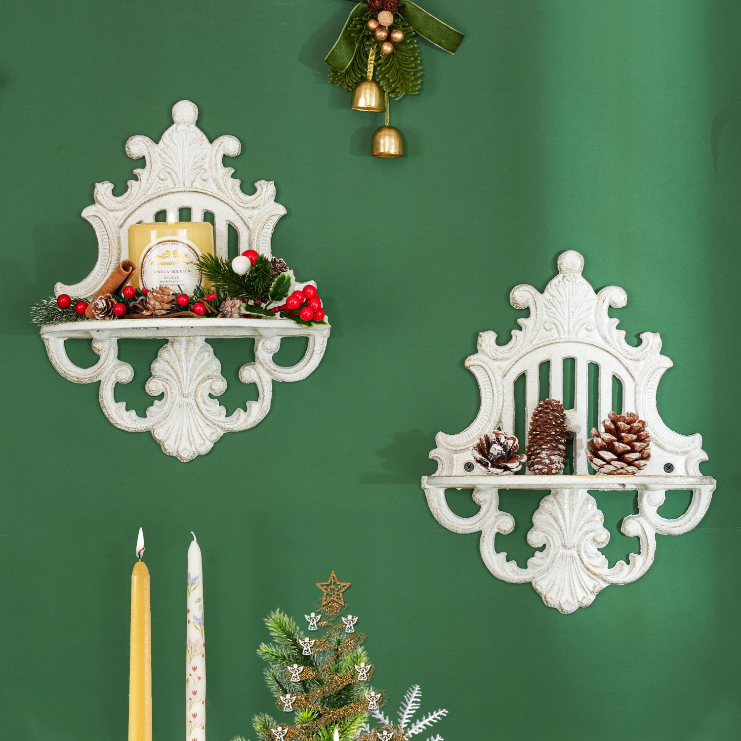 Sungmor Gothic Floating Shelves Cast Iron Old-Fashioned White Wall Decor, 2PC