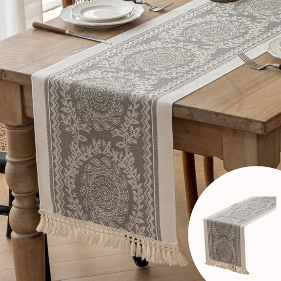 WOHAPY Upgrade Boho Table Runner, Table Cloth Rectangle Table Floral Coffee Table Runner, Rustic Vintage Tablecloth for Living Room Kitchen Farmhouse Bordered Dining Table, 47"×13.8" A