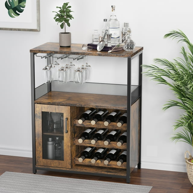 36" Bar Cabinet with Adjustable Shelves, Removable Wine Rack, Waterproof Panels, and Adjustable Feet