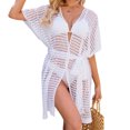 thumbnail image 2 of Mujer Bikini Cover Up Hollow Out Manga De Murciélago Patrón Liso Casual Transpirable Beach Top Blanco XL, 2 of 7