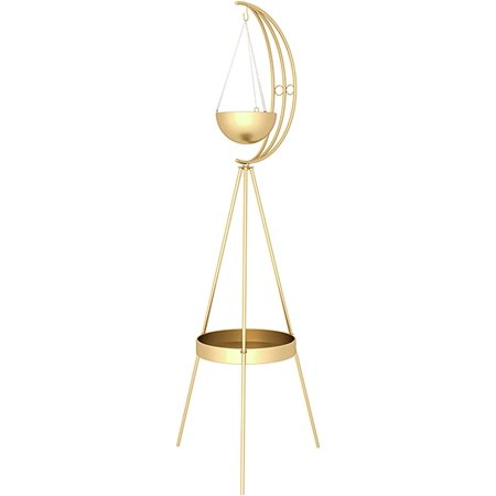 MONIPA 2-Tier Gold Iron Flower Pot Holder Decor Outdoor and Indoor Hanging Rust-Proof Planter Rack for Home Office and Wedding
