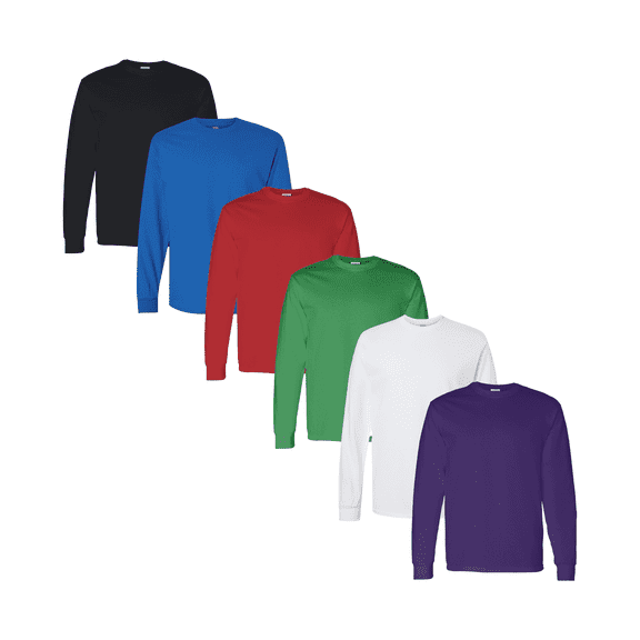 Gildan Men Heavy Cotton T-Shirt, Durable Long Sleeve Crew Neck Assorted Color Bulk Tee, 6 Pack, S