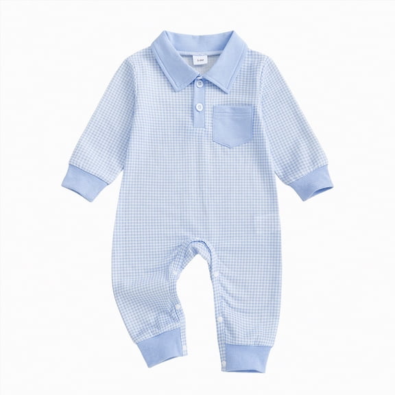 mgoYE Baby Boy Clothes 12-18 Months Newborn Outfits Baby Boy Clothes Spring Long Sleeve Waffle Knit Collared Romper Jumpsuit(Blue,12-18 Months)
