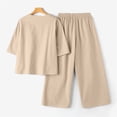 thumbnail image 5 of GILIGEGE Two Piece Sets for Women Summer Cotton Linen Set for Women 2 Piece Casual Outfits Short Sleeve Notched Neck Tops and Wide Leg Pants Sets Khaki M, 5 of 5