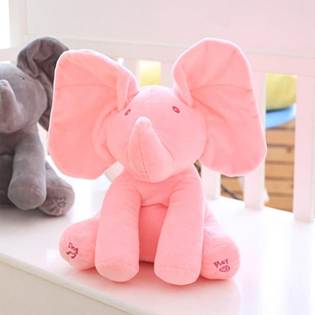 Juguete de animales de peluche lindos para niños, juguete de peluche con orejas, música eléctrica, parlante, canto, elefante de dibujos animadosPink30cm Fivean unisex