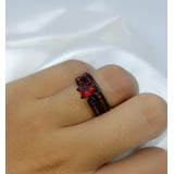 Matching Rings Couple Rings 1CT Red Cz Wedding Ring Sets Black Gold ...