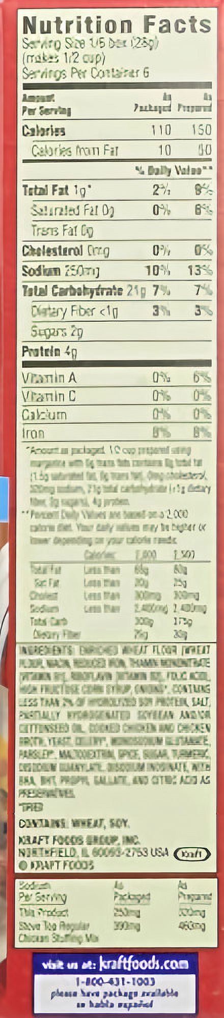 Stove Top Chicken Lower Sodium Stuffing, 6 oz Box (Pack of 20)
