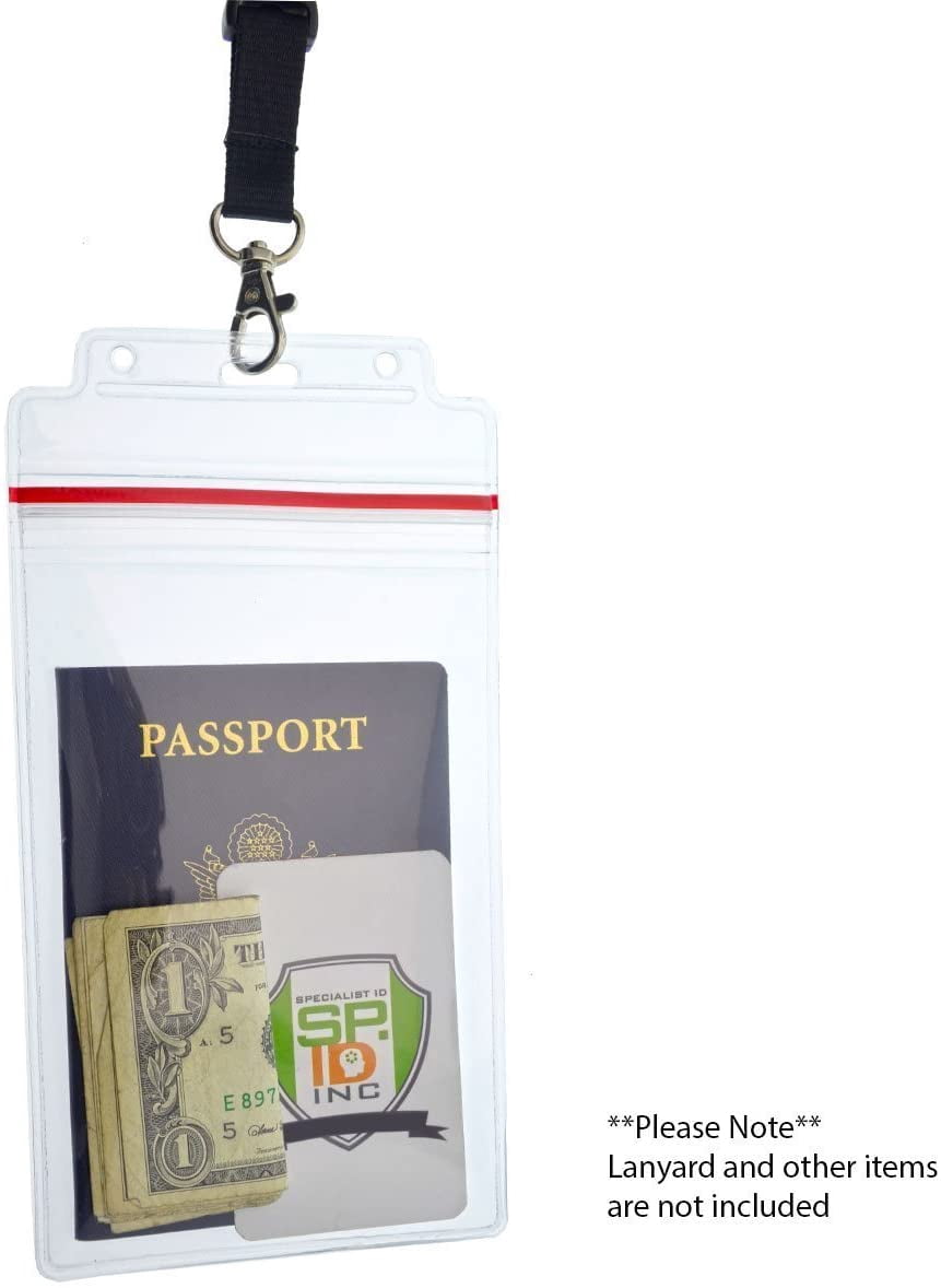 Bulk 100 Pack - Extra Large Waterproof Badge Holder - 4 X 6 Inch Passport & International Immunization Card - Heavy Duty Resealable Zip Top Closure by Specialist ID (Great for Cruise Essentials)