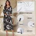 thumbnail image 5 of FKELYI Black Spiderweb Bat Star Print Women Zip Up Robe Nightgowns House Coats Full Length Soft House Dress Long Sleeve Bathrobe with 2 Pockets Nightwear, M, 5 of 6