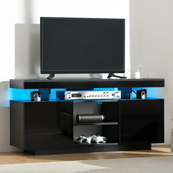LED TV Stand for TVs up to 55'' TV Modern Entertainment Center Gaming Media Console Table DVDs Storage Television Cabinet