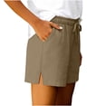 thumbnail image 3 of Lmueinov Women's Cotton Linen Casual Shorts Elastic Waist Drawstring Side Split Loose Fit Lightweight Summer Beach Walking Lounge Shorts with Pockets, S-XXL, 3 of 5