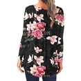 thumbnail image 4 of Henley Tunic Tops for Women Hide Belly Tunic Floral Print Blouse Front Pleated Shirts Long Sleeve Christmas Shirts Tops, 4 of 6