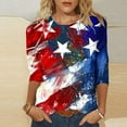 thumbnail image 2 of Lcziwo 4th July Shirts for Women Three Quarter Sleeve Round Neck Shirts Red Blue and White Print Tunic Tees Casual Dressy Summer 2025 Blouses Camouflage,XXL, 2 of 5