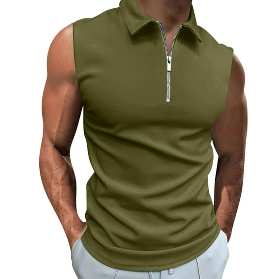 Chiccall Mens Zipper Shirts Casual Stylish Shirts Lightweight Sleeveless Breathable Solid Color Tank Tops