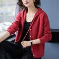thumbnail image 4 of Casual Fashion Hooded All-match Knitted Cardigan Sweaters Women's Clothing 2022 Autumn New Solid Color Button Loose Korean Tops, 4 of 5