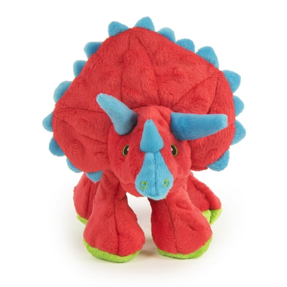 goDog Dinos Frills Squeaky Plush Dog Toy, Chew Guard Technology - Red, Large