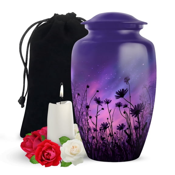 Yatskia Purple Daisy Urn for Ashes Adult Male, Cremation Urns for Human Ashes Adult Female, Decorative Urns for Ash, (Classic Large, 10 Inch)