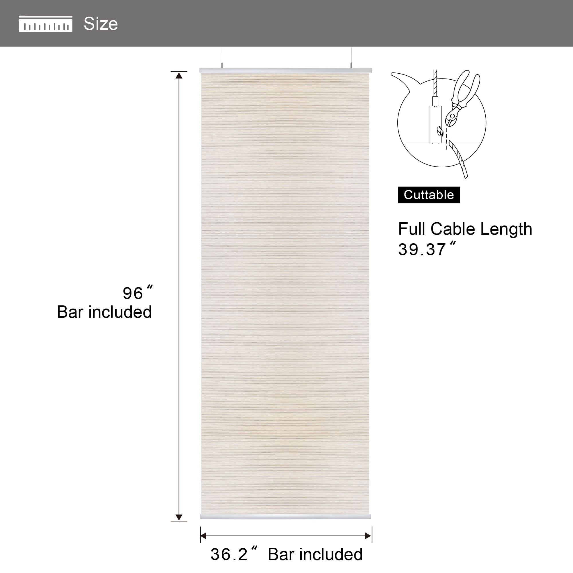 DECOLAB Hanging Room Dividers, Ceiling Mount 36"x96" Natural Woven Fabric Panel, Office, Living Room, Shared Space, Trimmable, Pack of 2, Amber