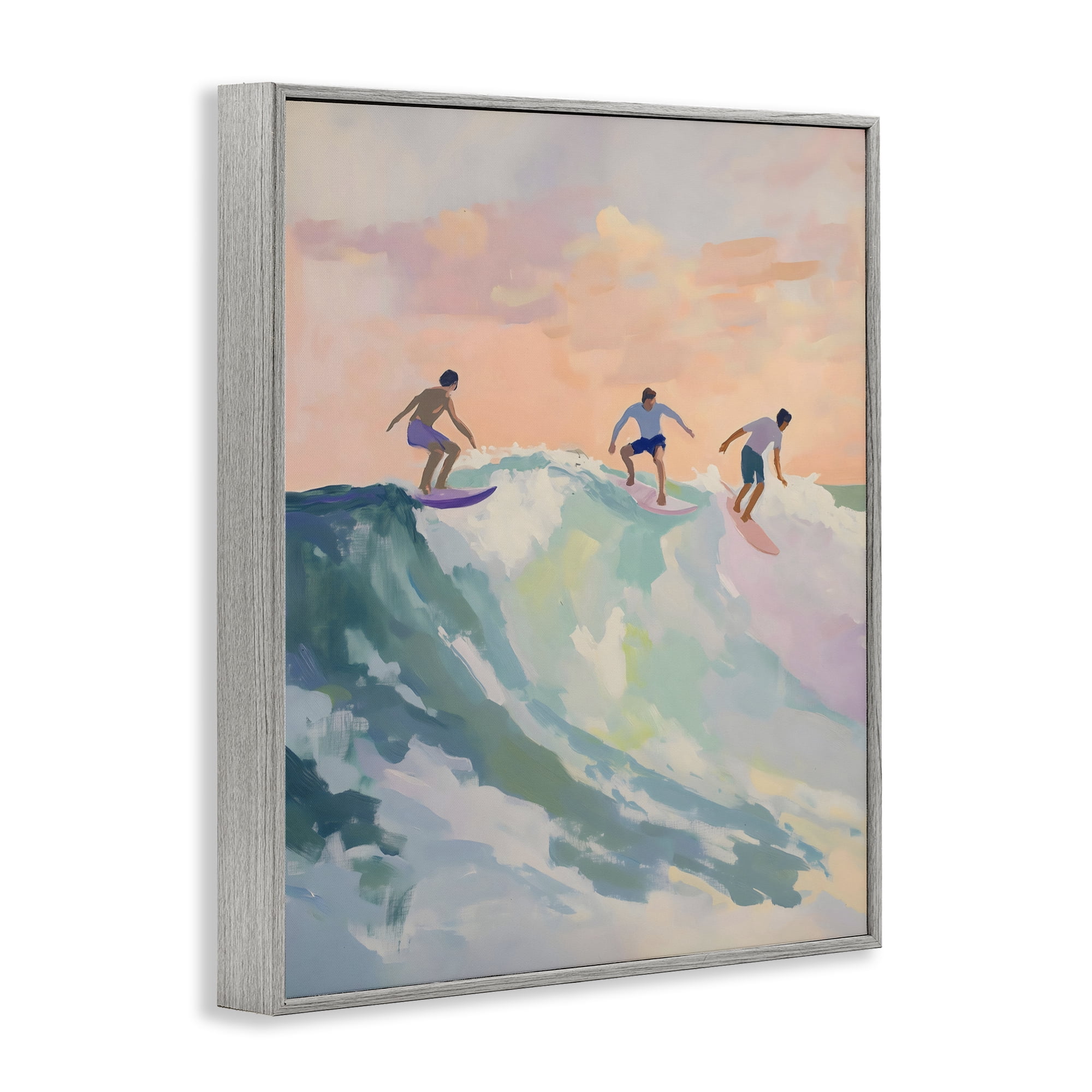 Stupell Industries Group of Surfers at Sunset Gray Framed Giclee Art, design by The Prints Vibe