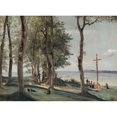 thumbnail image 2 of Jean-Baptiste-Camille Corot 18x14 Black Ornate Wood Framed Double Matted Museum Art Print Titled - Honfleur; Calvary (ca. 1830), 2 of 5