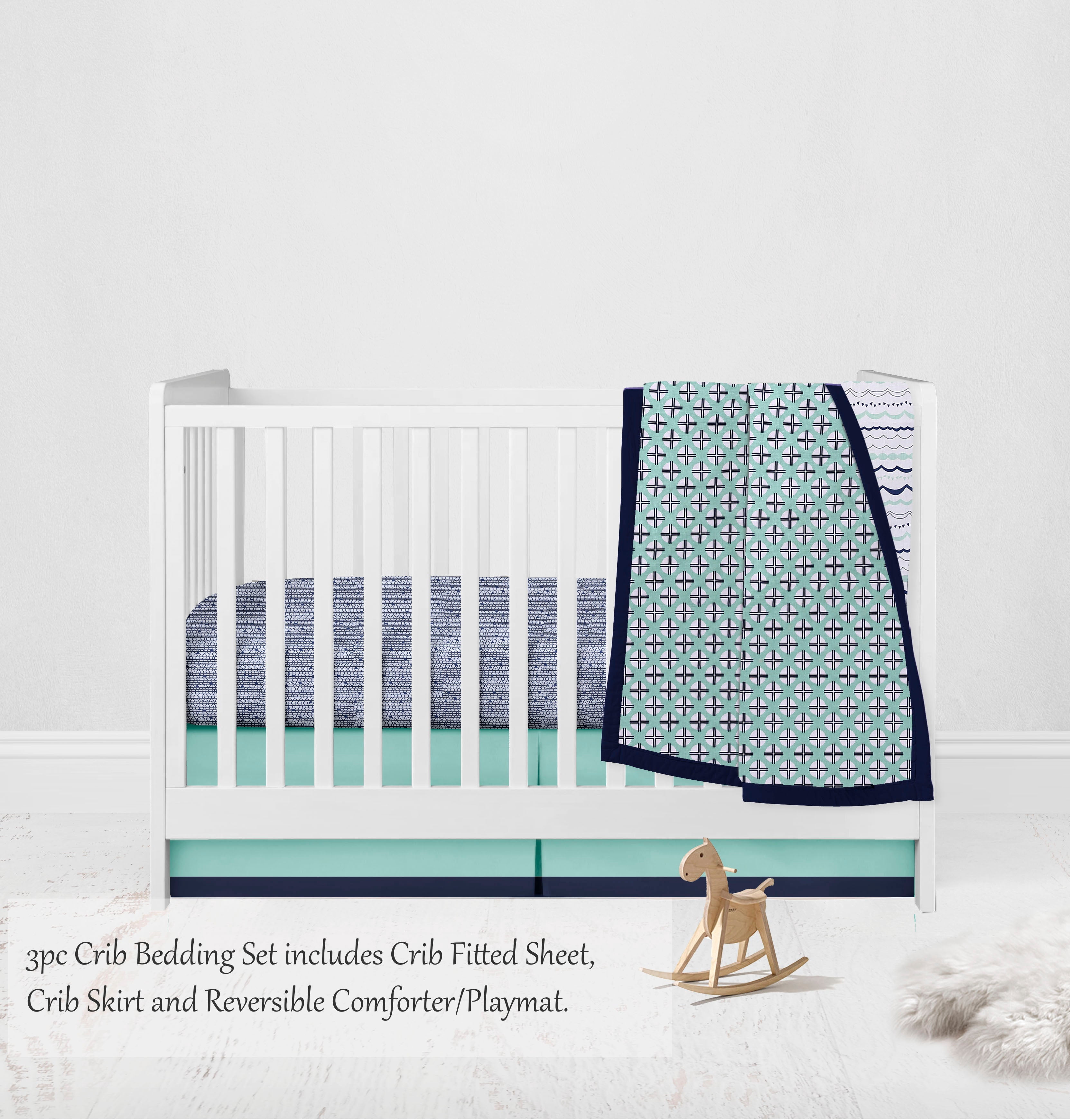Bacati - Tribal Noah 3-Piece Crib Bedding Set - Mint/Navy Boys