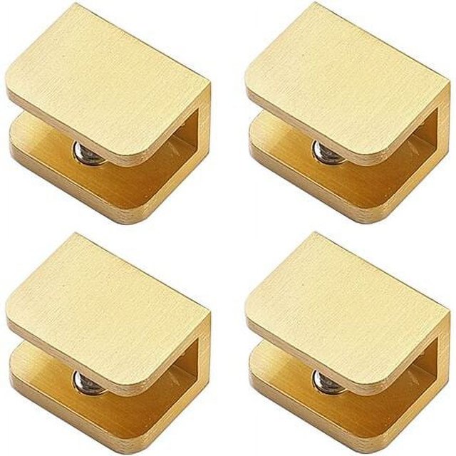 Abrazaderas para estantes de vidrio doradas, juego de 4, sin necesidad de taladrar para vidrio de 10 mm a 12 mm, seguras y elegantes
