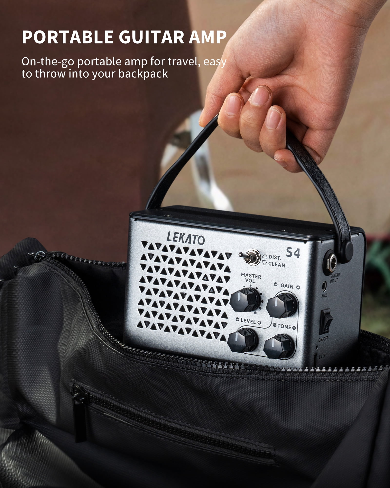 LEKATO Mini Guitar Amp Electric Guitar Amp 10W Clean Distortion Gain Control Bluetooth Rechargeable Guitar Amp Portable for Travel Indoor Practice