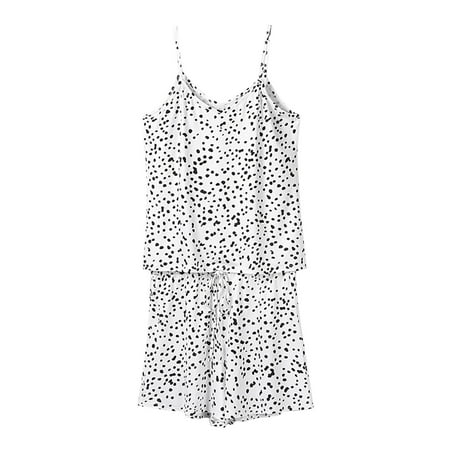 

Qiaocaity Summer Saving Clearance! Womens Pajama Sets Sling Leopard Print Suspender V-Neck Nightdress Two-Piece Set White XL