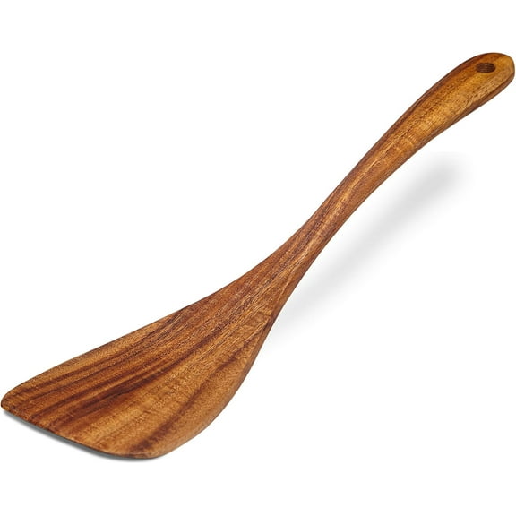 Wooden Spatula Nonstick Turner Acacia Wood, Right Long Handle Flat Frying Spatulas Handmade for Kitchen Gifts, Ideal Cookware Utensils for Cooking Eggs, Fish, Pancakes