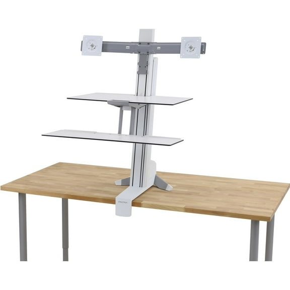 Ergotron WorkFit-S Sit-Stand Workstation with Worksurface ,Dual LCD Monitors, White