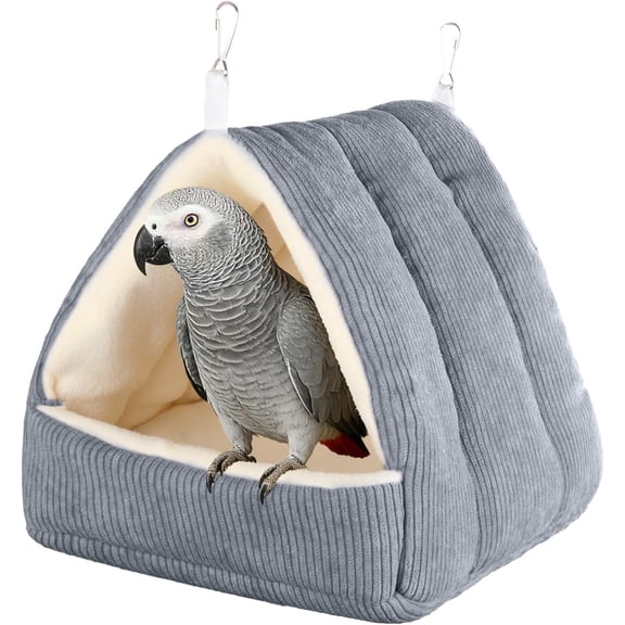 Winter Warm Bird Nest House, Bird Bed for Cage, Plush Hanging Hammock Hut Tent Hideaway for Macaws African Grey Amazon Parrots (Gray, L)