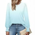 thumbnail image 6 of Htigea Women's Crew Neck T Shirts Casual Long Sleeve with Smocked Cuffs Gradient Color Pullover Tunic Tops Light Blue L, 6 of 6
