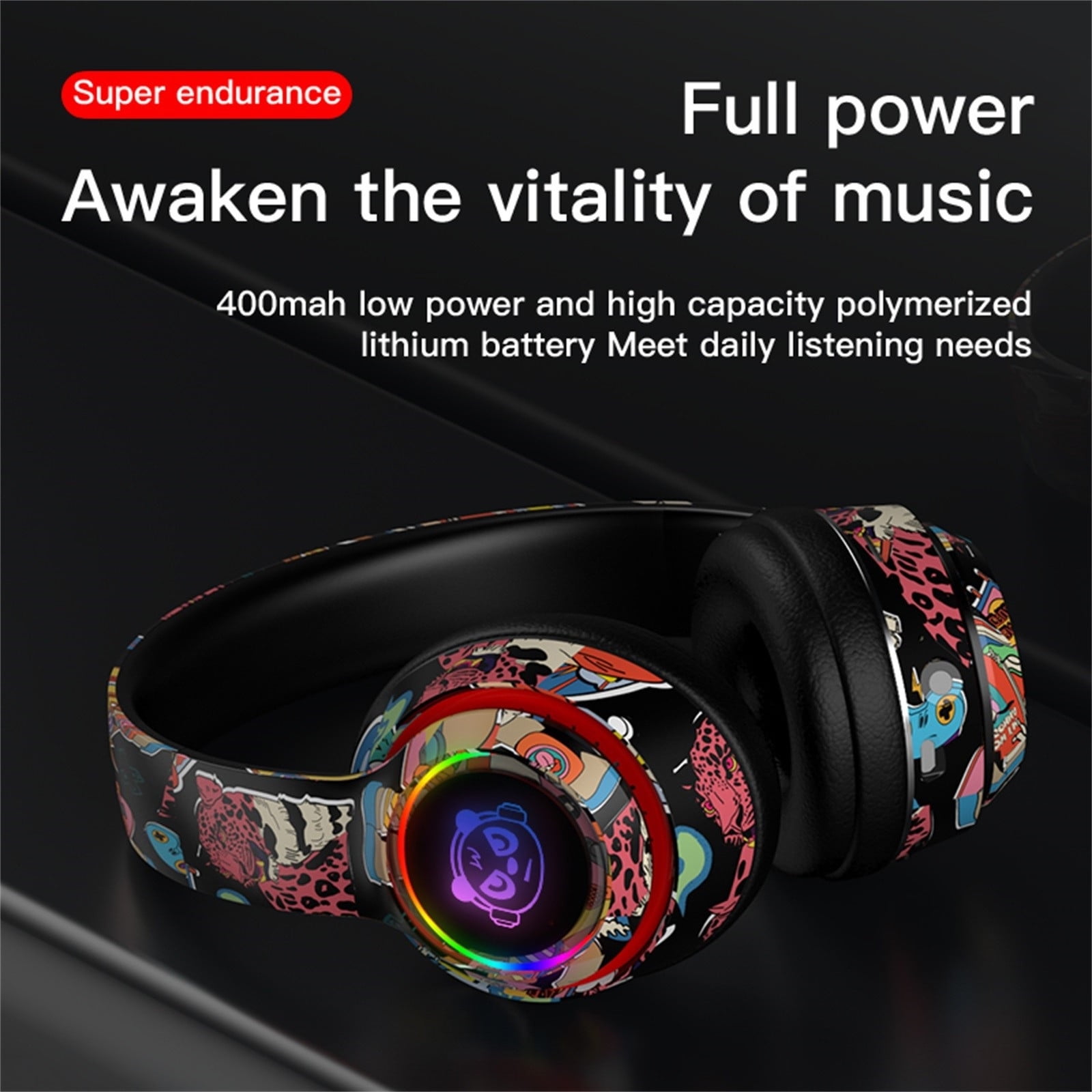 Cool Graffiti LED Wireless Gaming Headset - Bluetooth 5.1 Over-Ear Headphones with Mic for Xbox/PC, RGB Lights & 8H Playtime - Great Gift for Teens