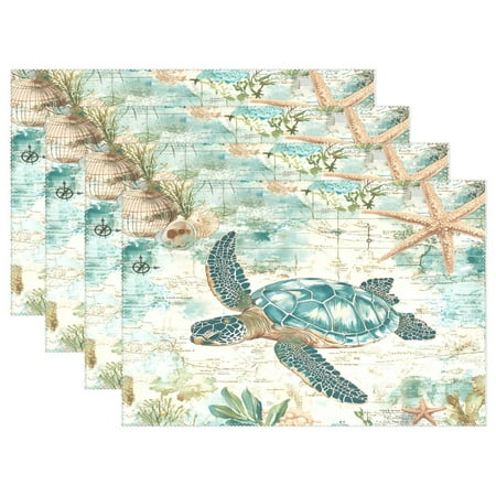 

Ryvnso Placemats Set of 4 Retro Sea Turtle Dining Mats Heat-Resistant Non-Slip Washable Table Mat