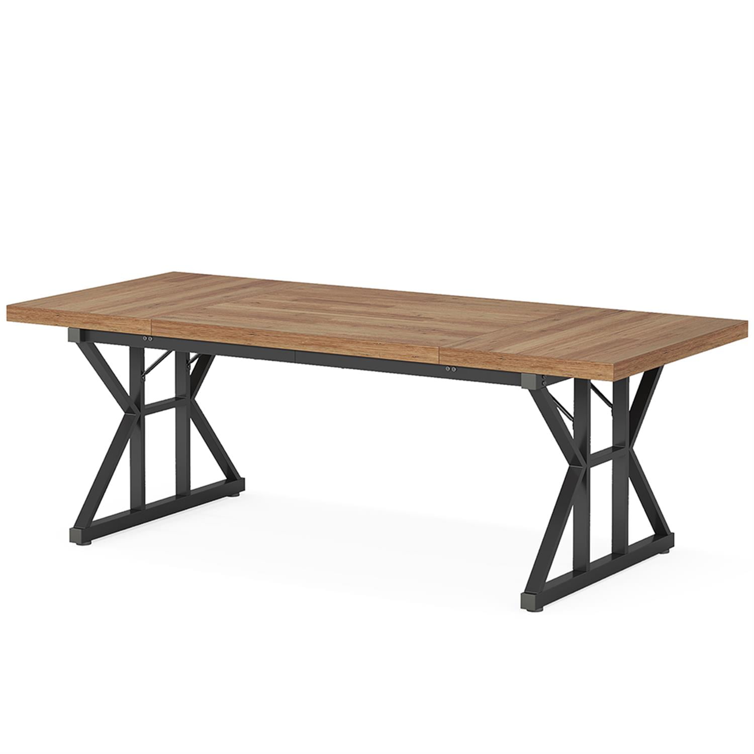 Demi Bonn 71" Farmhouse Dining Table, Wood Rustic Kitchen Table for 6 People, Large Rectangular Dinner Table for Dining Room, Home Office, Living Room Furniture, Walnut & Black