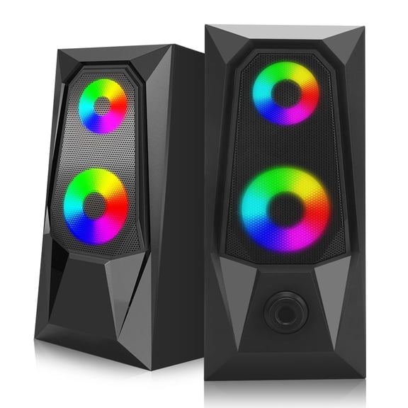 Computer Speakers for Desktop, Laptop, EEEkit 2.0 Stereo RGB PC Gaming Speakers with Stereo Surround Bass, LED Light, USB-Powered 3.5mm Wired Speakers for PC Smartphone Tablet Projector TV - 10W
